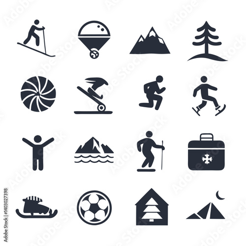Winter and Summer activities symbols with sport elements