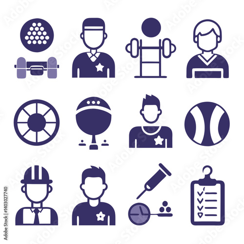 Line art icons of sport and security professions