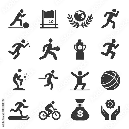 Pictogram Illustrations Representing Different Sports and Related Concepts
