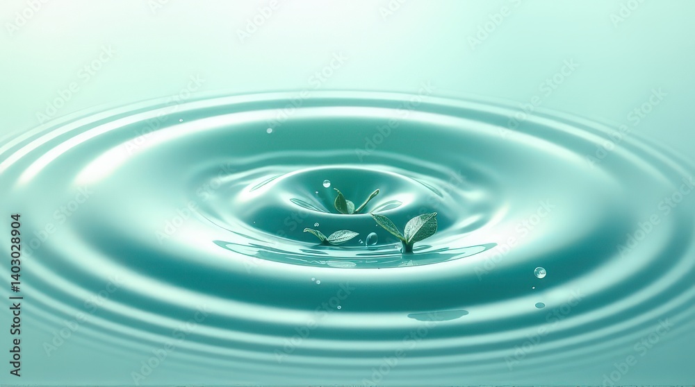 Leaf floating on calm water surface with gentle ripple effect. Ecology Logo . Symbol of nature conservation. Recyclable