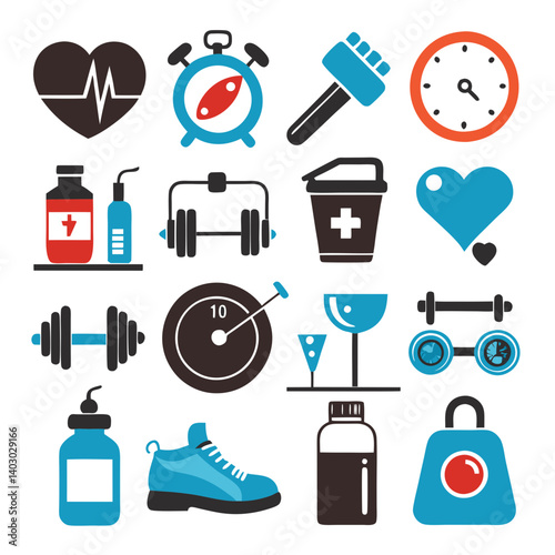 Fitness and Healthy Lifestyle Elements Vector Icon Set