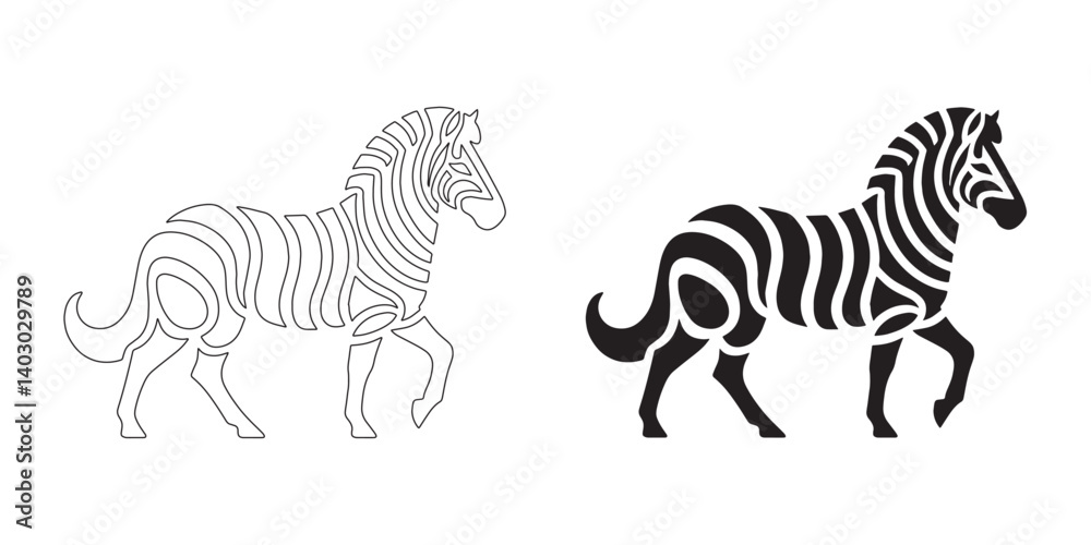 Obraz premium Modern zebra silhouette in artistic line style – zebra icon for digital use – zebra vector – zebra illustration – minimalist zebra outline – zebra lineart – zebra line art