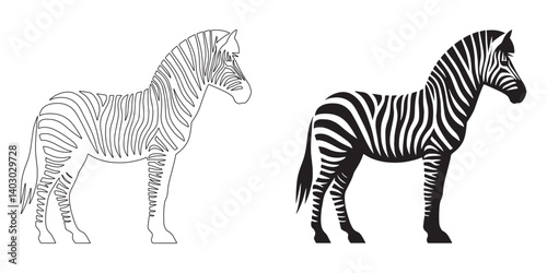 Zebra silhouette with detailed lineart and vector precision – great for logos, labels, and prints – zebra vector – zebra illustration – zebra icon – zebra lineart – zebra line art

