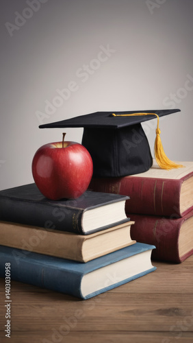 Education Essentials: Apple, Books & Grad Cap