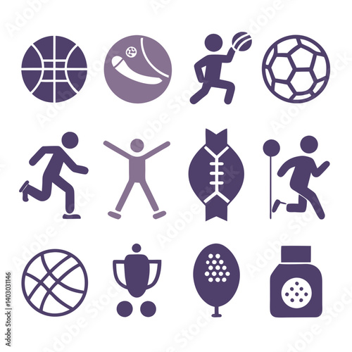 Sports Icons Set: Basketball, Volleyball, Soccer, Athletics Vector