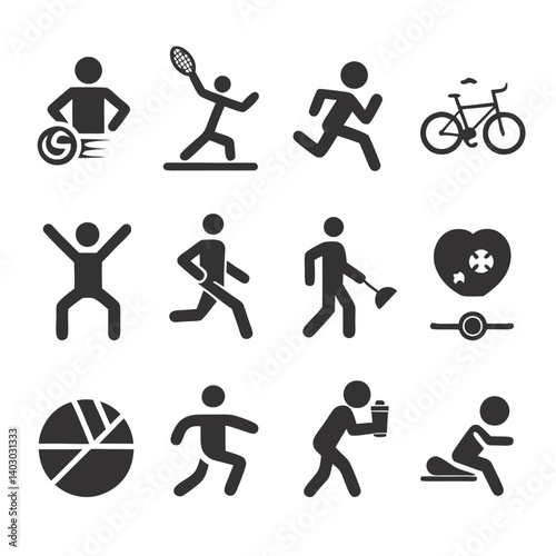 Simple Black Icon Set for Fitness and Health