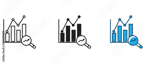 PrintGap analysis line icon. linear style sign for mobile concept and web design. Magnifying glass and graph outline vector icon.