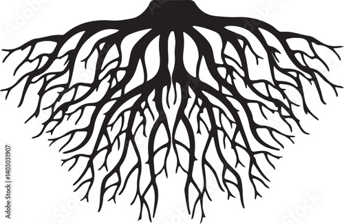 an illustration of tree roots spreading long downwards with the tree cut off