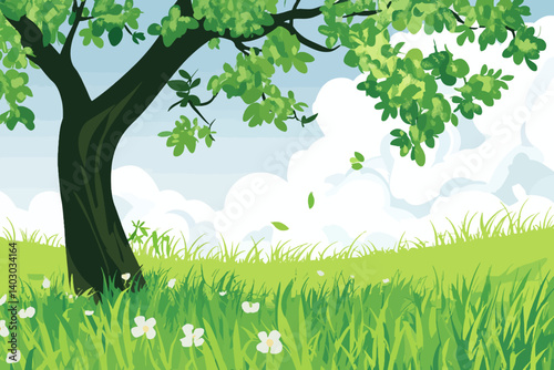 spring landscape with tree