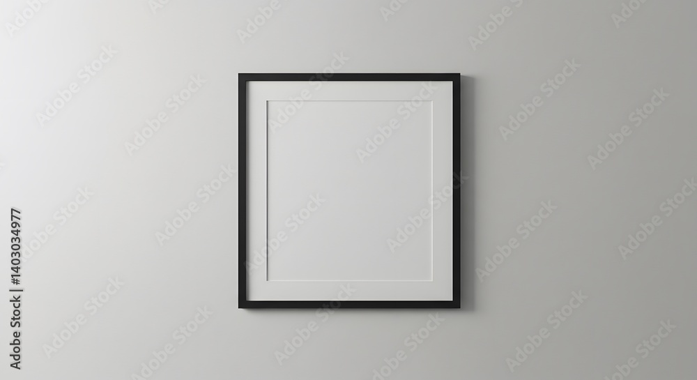AI image displaying a simple blank vertical black frame mockup hanging directly on a plain white textured wall background. AI image displaying a simple blank vertical black frame mockup hanging directly on a plain white textured wall background.
