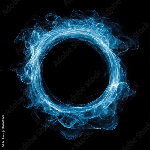 Abstract blue ring of smoke on black background