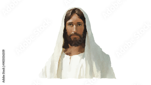 Watercolor Portrait of Jesus Christ in Red and White Robe