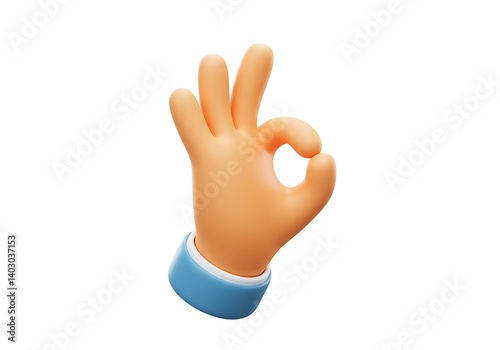 3D Cartoon hand showing ok gesture on white background photo