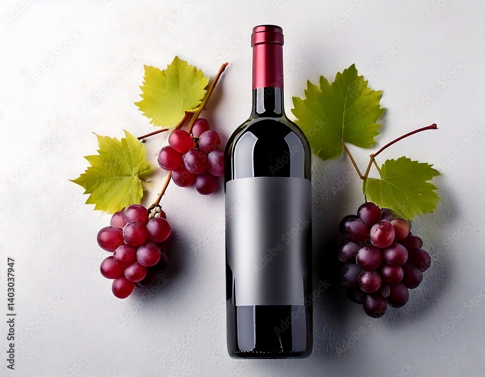 Obraz premium A bottle of wine with grapes, white background