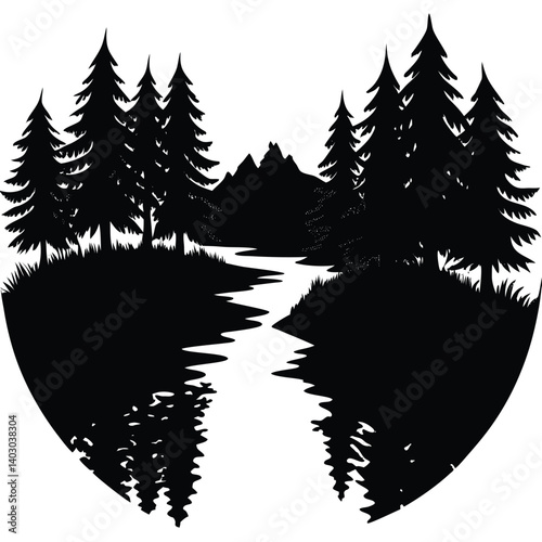 A vector winter forest landscape with snow-covered pine trees