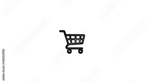 Detailed Digital Vector Art Showcasing a Shopping Cart Pictogram Rendered in Clean Black Line Drawing on a Pristine White Backdrop