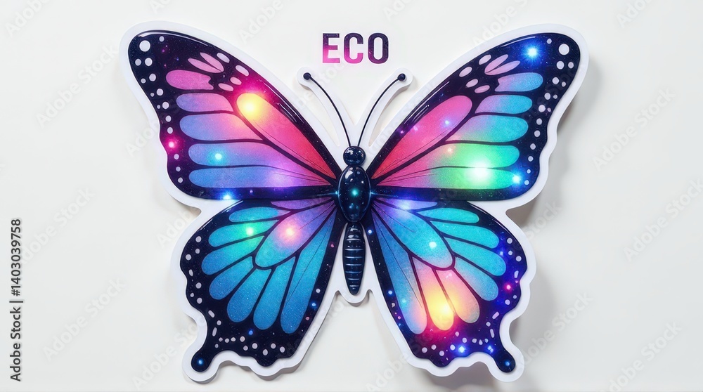 Eco-friendly led butterfly with multicolor light display. Ecology Logo . Symbol of nature conservation. Recyclable Eco-friendly led butterfly with multicolor light display. Ecology Logo . Symbol of nature conservation. Recyclable