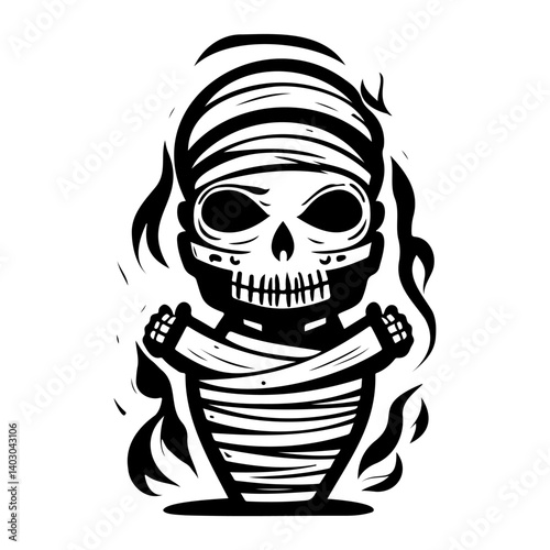Cartoon Mummy Character Black Silhouette Design