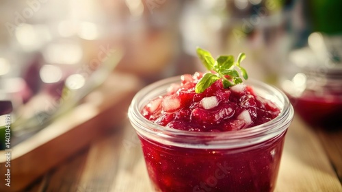 Wallpaper Mural A small glass jar contains red cranberry sauce with a garnish Torontodigital.ca