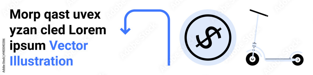 Dollar coin inside a circle, blue arrow pointing to it, and an electric scooter. Ideal for finance, savings, transportation, investment, micro-mobility, eco-business simple landing page Dollar coin inside a circle, blue arrow pointing to it, and an electric scooter. Ideal for finance, savings, transportation, investment, micro-mobility, eco-business simple landing page