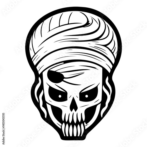 Black and White Graphic Pirate Skull Illustration