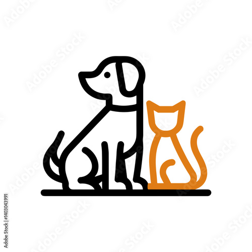 Dog and Cat Minimalist Icon in Black and Orange Colors  
