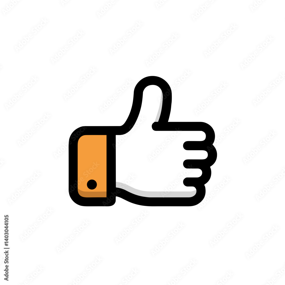 Simple Line Icon of Thumbs Up Gesture in Black and Yellow Simple Line Icon of Thumbs Up Gesture in Black and Yellow