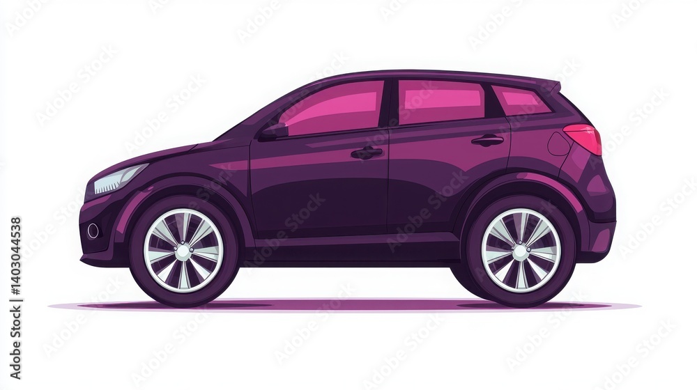 Purple car on white background with flat vector graphic logo of a car tire design Purple car on white background with flat vector graphic logo of a car tire design
