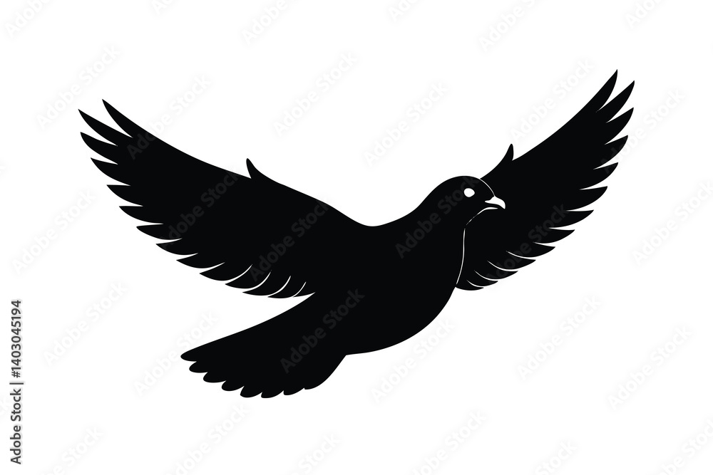 Fototapeta premium A simple black silhouette of a soaring dove.