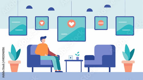 PatientCentric Waiting Area A welcoming waiting room with comfortable seating art displays and digital information boards designed to reduce anxiety and foster a healing