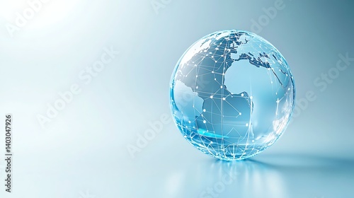 Digital Globe with Network Overlay on Blue Background, A digital globe with a network overlay on a light blue background