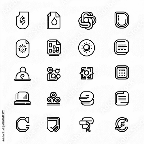 抽象的なテクノロジーとUI要素のアイコンセット｜Abstract Technology and UI Elements Icon Set