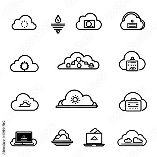 クラウドサービスとビジネスアプリのアイコンセット｜Cloud Services and Business App Icon Set