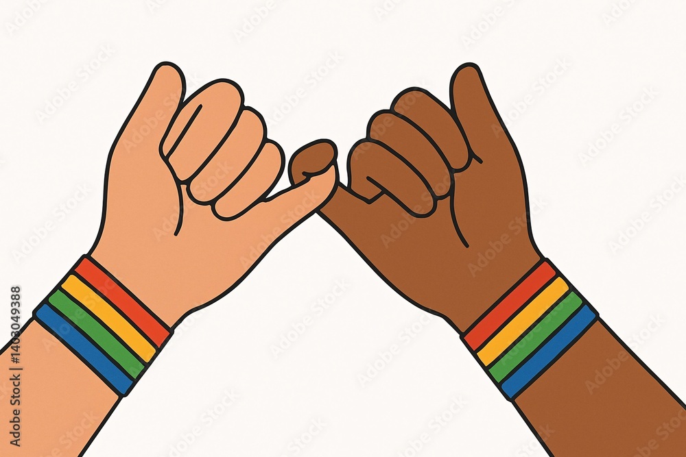 Unity and Diversity: Illustrated Pinky Promise with Rainbow Bracelets for Pride Month
