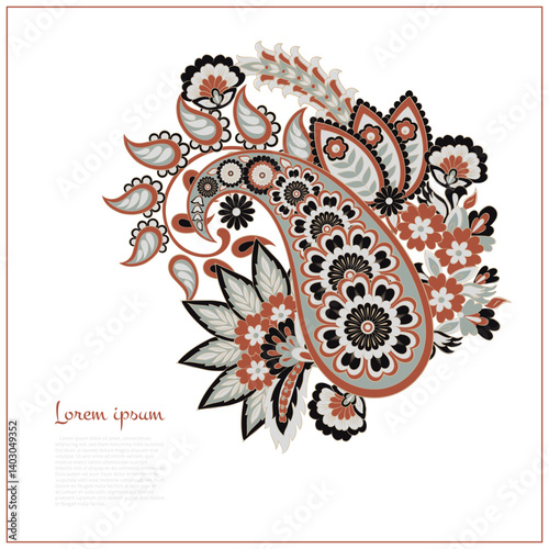 Paisley vector isolated pattern. Damask floral illustration in batik style