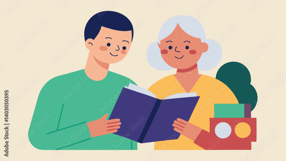Memory Lane An elderly person and caregiver looking through an album of family photos together sharing memories and reinforcing emotional support. Memory Lane An elderly person and caregiver looking through an album of family photos together sharing memories and reinforcing emotional support.