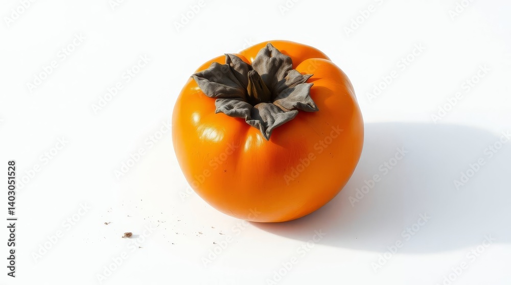 Single Ripe Persimmon on White Background Single Ripe Persimmon on White Background