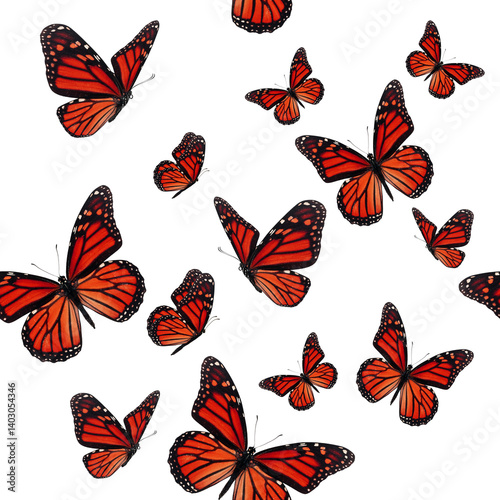 Realistic seamless pattern monarch butterfly design.	
