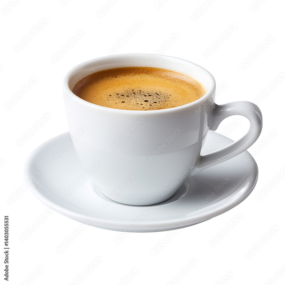 Doppio espresso in white ceramic cup and saucer, isolated on white Doppio espresso in white ceramic cup and saucer, isolated on white