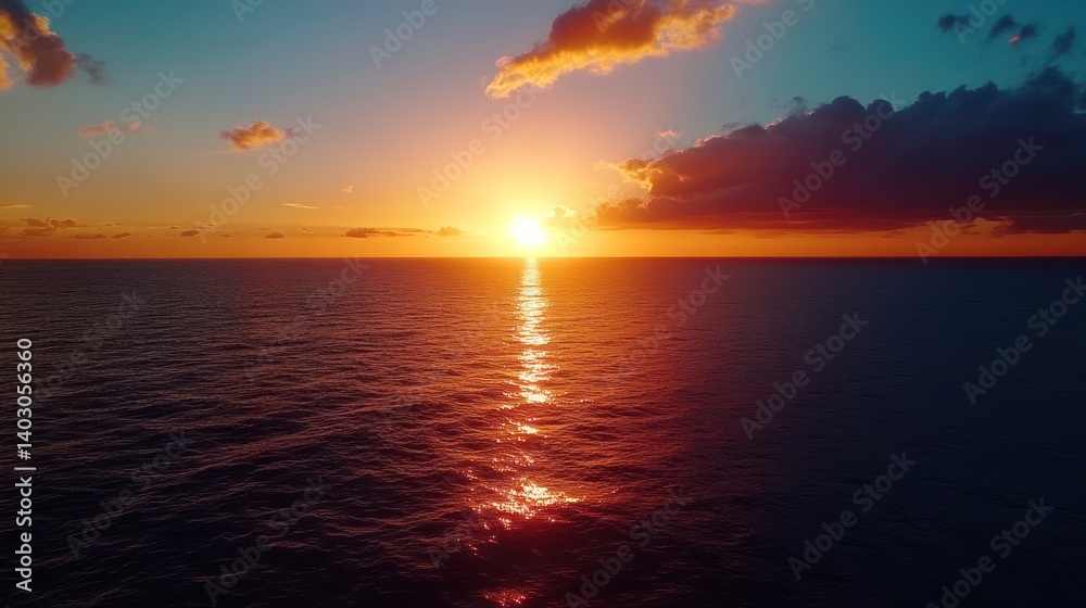 Obraz premium Golden Sunlight Rays Reflecting on Serene Oceanic Waters at Dusk Displaying Rich Hues