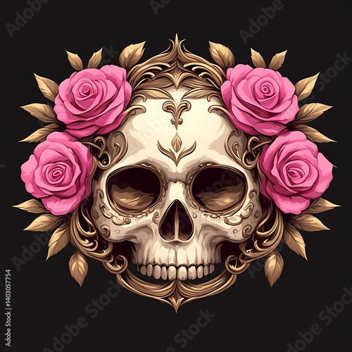Skull Roses Ornate Design