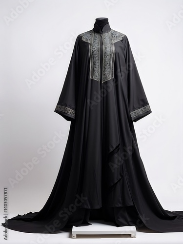 Black Abaya with Silver Embroidery