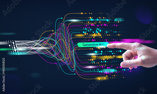 A hand showing technology, generative AI, gen AI, artificial intelligence, cyber security, digital transformation, finance, large language model, LLM