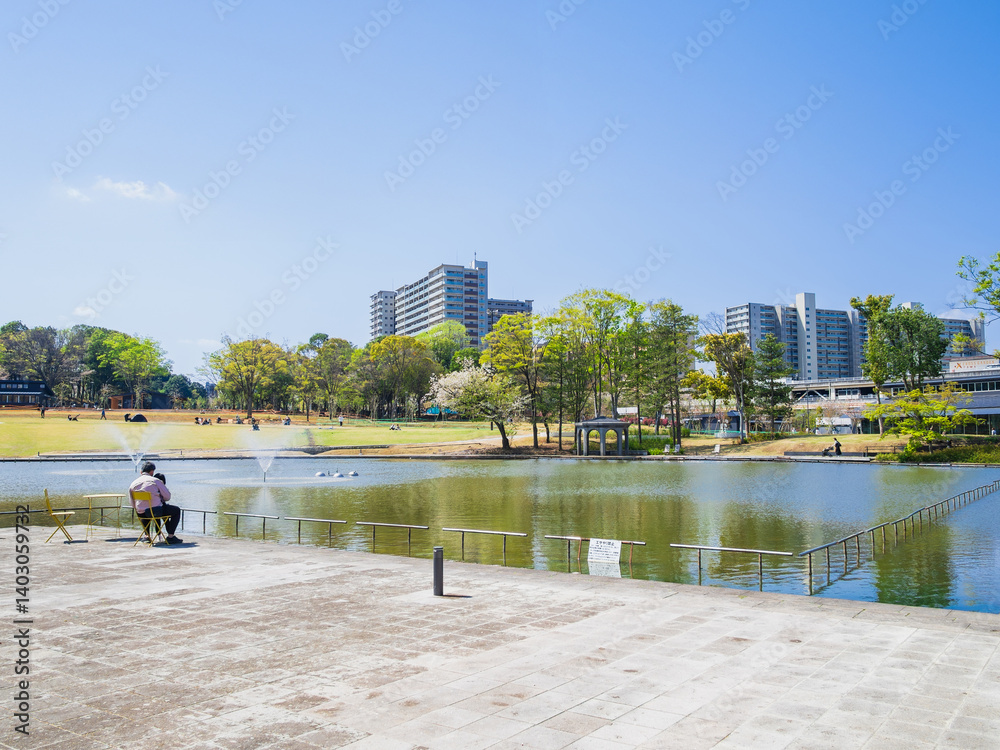 郊外の住宅地 休日の公園