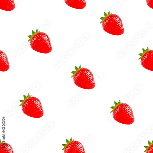 Glossy candy bars shaped like bold red strawberries. Seamless pattern with dessert on a white background.