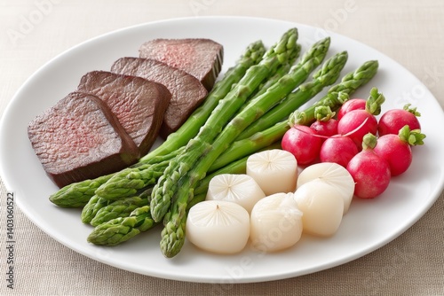 Balanced plate with controlled portions of proteins, carbs, and vegetables