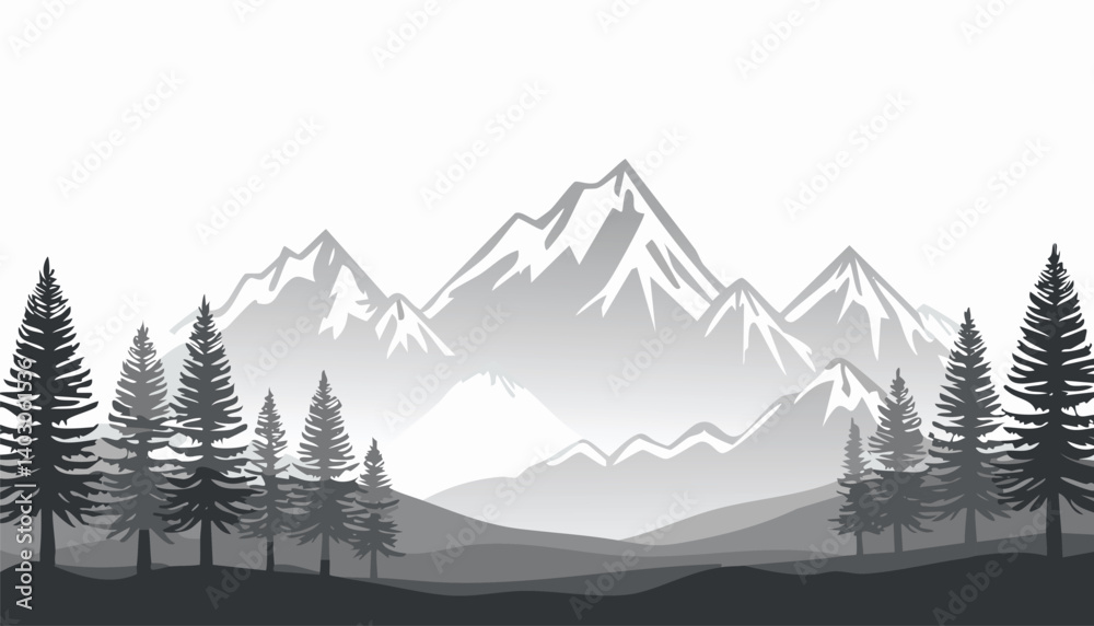Fototapeta premium Mountain Silhouette Landscape with Pine Trees – Vector Nature Illustration