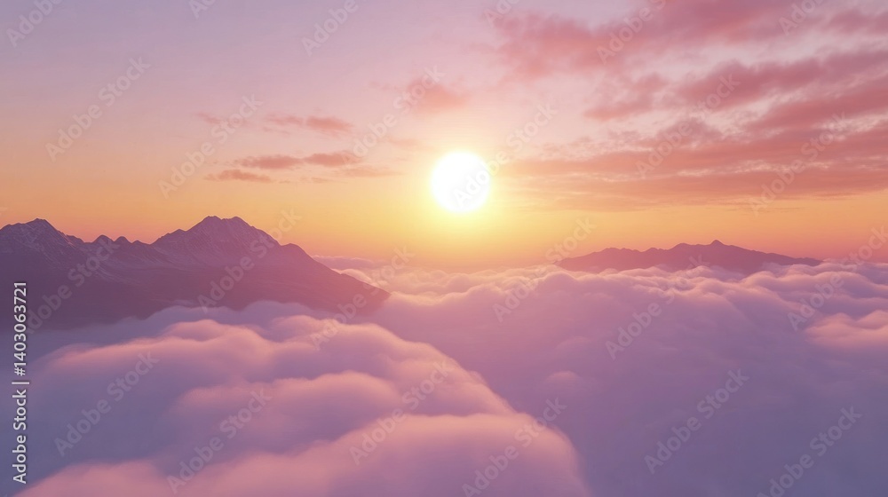 Beautiful mountain range with sunlight visible in the sky above clouds Beautiful mountain range with sunlight visible in the sky above clouds