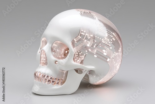 Obraz na płótnie Hyper realistic neural implant interface glowing inside a human skull cross-section