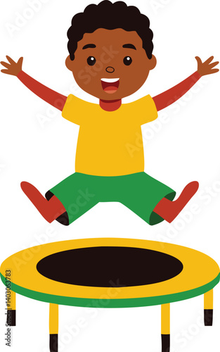 American boy jumping on a trampoline 